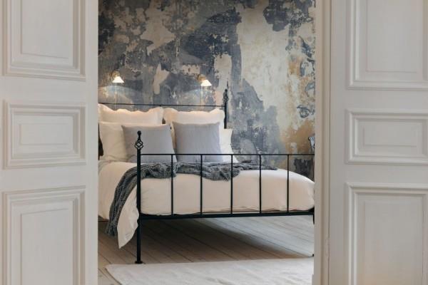 moderni sisustus makuuhuone patina vaikutus seinän väri