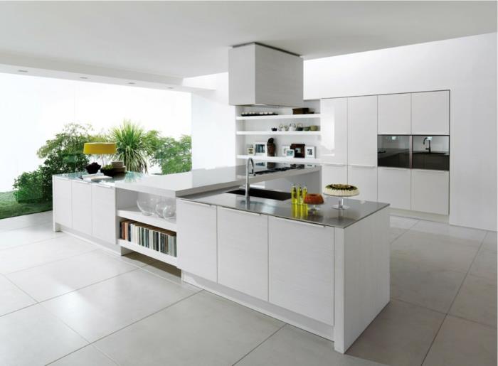moderni sisustus valkoiset lattialaatat keittiösaari