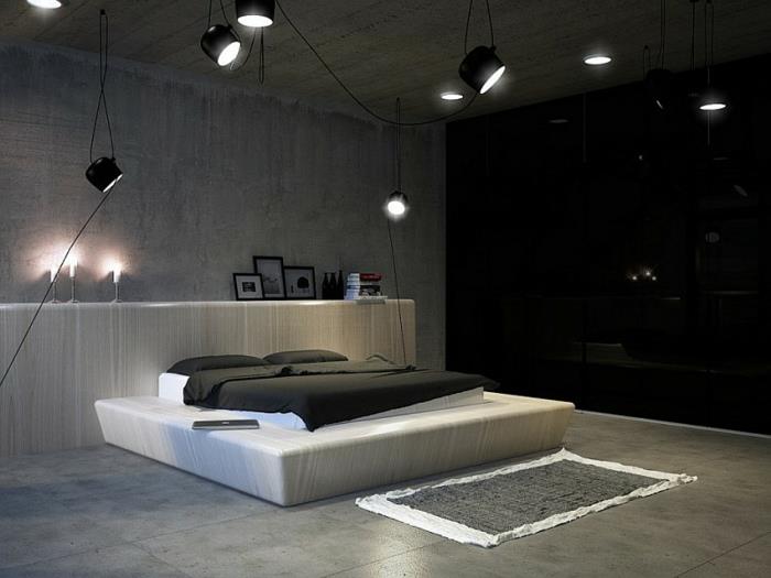 moderni sisustus nykyaikainen makuuhuone viileä valaistus