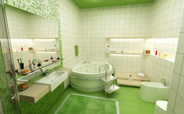 moderni sisustus kylpyhuone raikkaat vihreät laatat