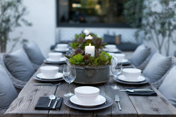 moderni ruokapöytä puutarhapöydän koristelu tuoreita ideoita juhlakoristeisiin