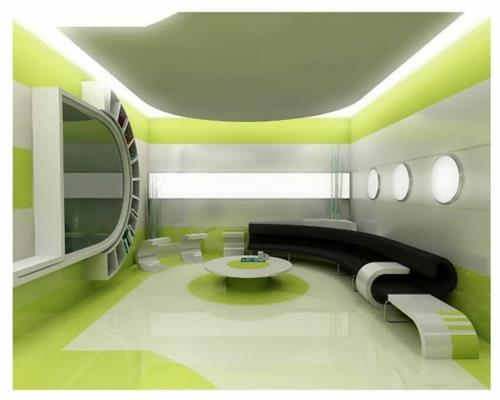 moderni futuristinen vihreä valaistus epäsuora sohva musta pöytä