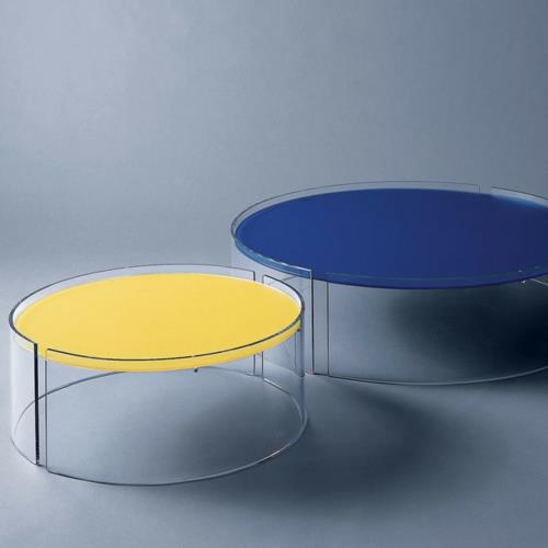 moderni sohvapöytä matala pyöreä lasi sininen keltainen innovatiivinen