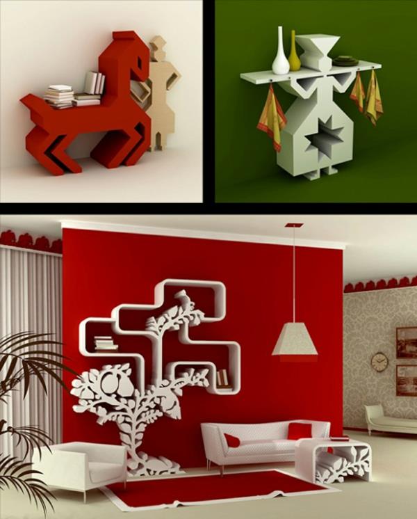 nykyaikainen seinähylly design art punainen vihreä