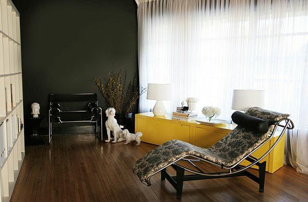 moderni olohuoneen suunnittelu keltaiset matalat huonekalut