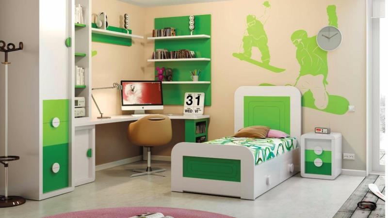 modernit nuorisohuoneideat nuorten huonekalut kirkkaan vihreät