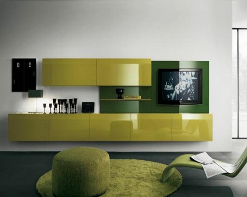 moderni seinäyksikkö kiiltävä vihreä käytännöllinen TV -seinä