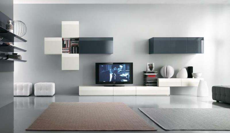 moderni seinäyksikkö valkoiset käytännölliset TV -seinät