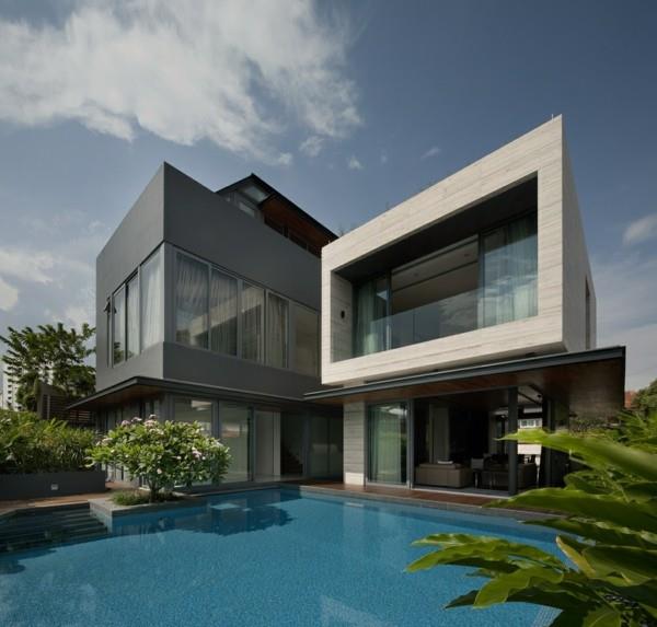 moderni arkkitehtuuri sininen vesi
