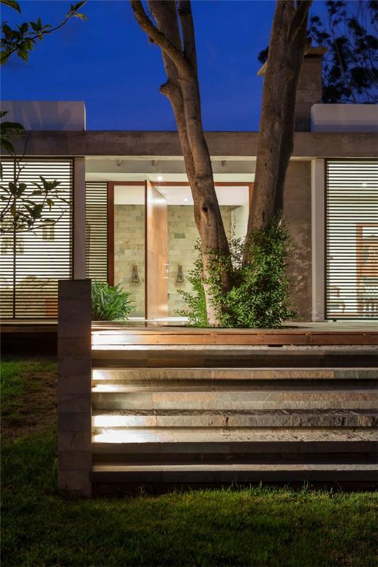 moderni arkkitehtuuri talo integroitu avokado puu puu ristikko elävä