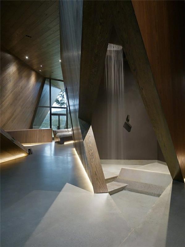 moderni arkkitehtuuri ja veistoksellinen muotoilu puubetoninen suihku moderni kylpyhuone