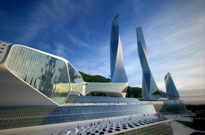 moderni arkkitehtuuri tulevaisuuden näkymät museo tulevista kattopaneeleista orgaanisia muotoja