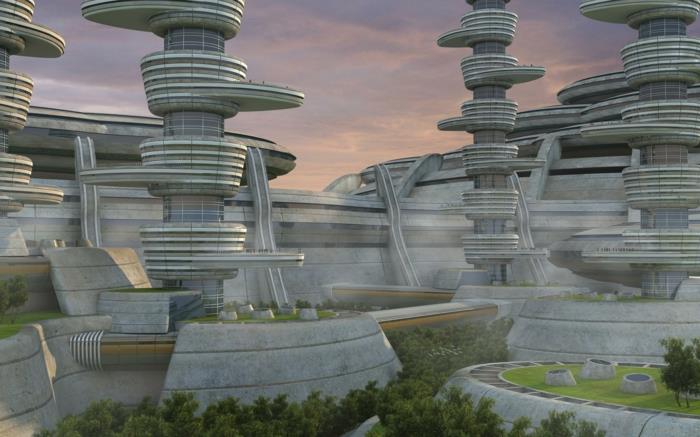 moderni arkkitehtuuri tulevaisuuden näkymät tulevaisuuden museo pilvenpiirtäjä kevyt rohkea betoni