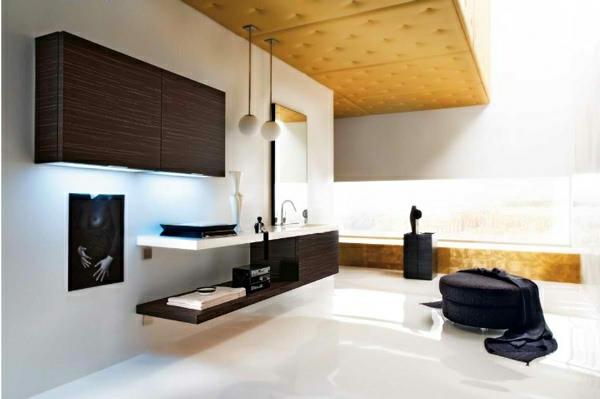 modernit kylpyhuoneen sisustusideat riippuvalaisimet jakkara