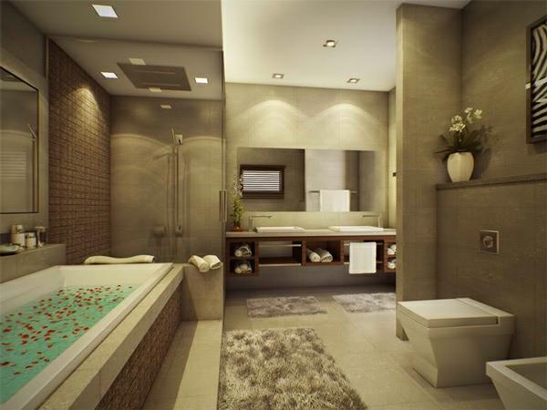 moderni kylpyhuone kylpyamme valaistus matto