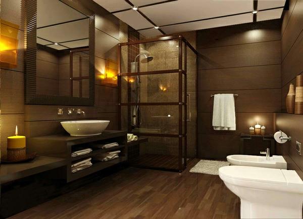 modernit kylpyhuoneideat kylpyhuoneen huonekalujen seinän suunnittelu ruskea