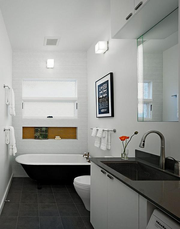 modernit kylpyhuoneideat värisuunnittelu mustavalkoinen vapaasti seisova kylpyamme musta