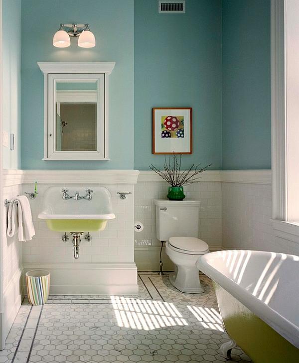 moderni kylpyhuone vihreä aksentti vapaasti seisova kylpyamme