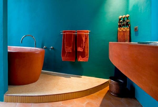 modernit kylpyhuoneideat turkoosi seinän muotoilu kylpyammeet