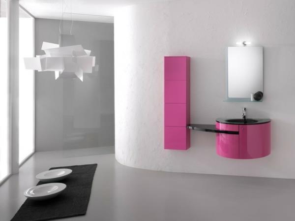modernit kylpyhuonekalusteet futuristinen manimalistinen väri aksentti vaaleanpunainen seinäväri valkoinen