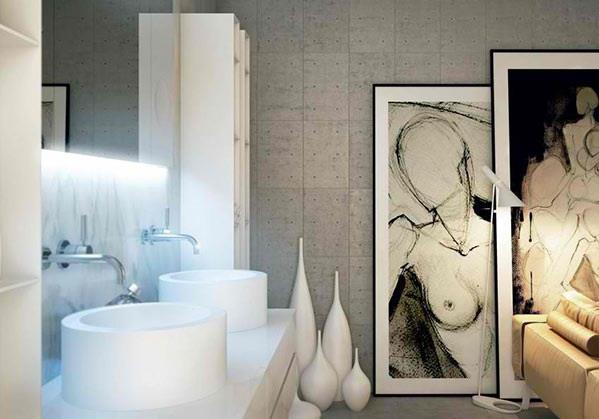 moderni kylpyhuone seinän suunnittelu taide seinämaalaus betoni näyttää moma design