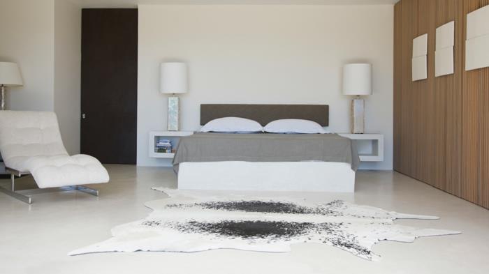 moderni lattia makuuhuone valkoinen lattia turkki matto aksentti seinä