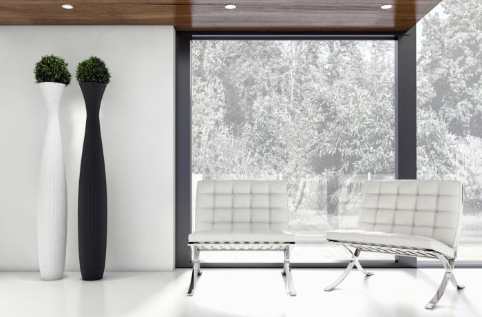 moderni lattia valkoinen barcelona nojatuoli minimalistinen sisustus olohuone kukkateline