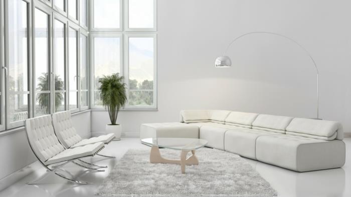 moderni lattia valkoinen lattia olohuone nahkasohva valolamppu kromi barcelona nojatuoli