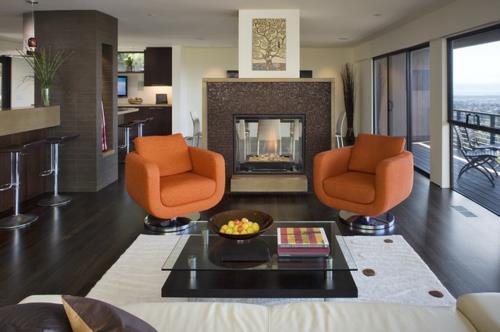 modernit sisustustrendit neliönmuotoiset retro -nojatuolit oranssina