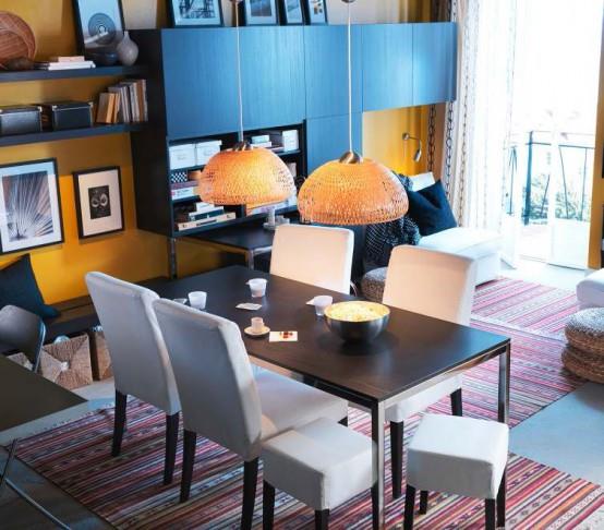 modernit ruokasalin suunnitteluideat ikea nykyiset riippuvalaisimet keltainen seinä