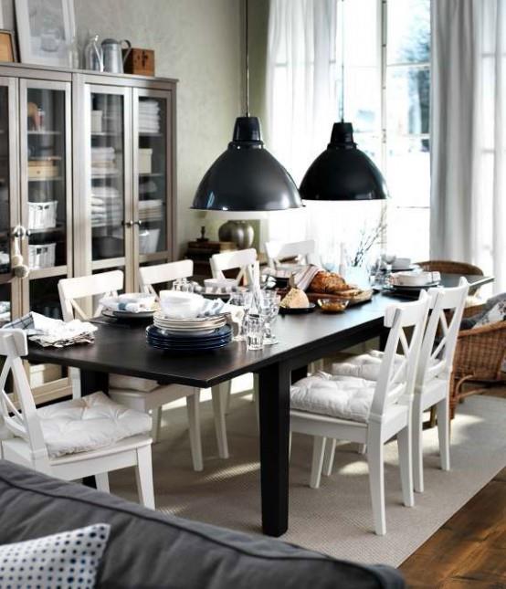 modernit ruokasalin suunnitteluideat ikea mustavalkoinen kompakti sohva
