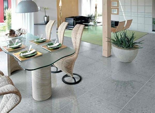 moderni ruokasali ruokapöytä ja tuolit betonilaatat lattia avoin olohuone