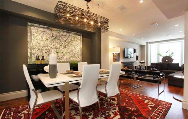 moderni ruokasali design kokolattiamatto ruokapöytä ja tuolit valkoinen