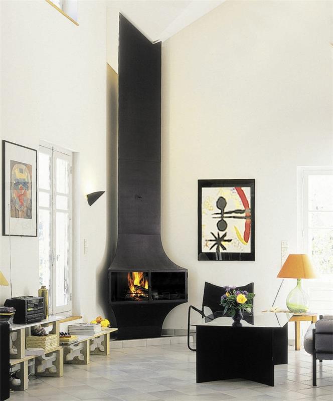 moderni tulipesä kulma kmin olohuone musta sohvapöytä vaaleat lattialaatat