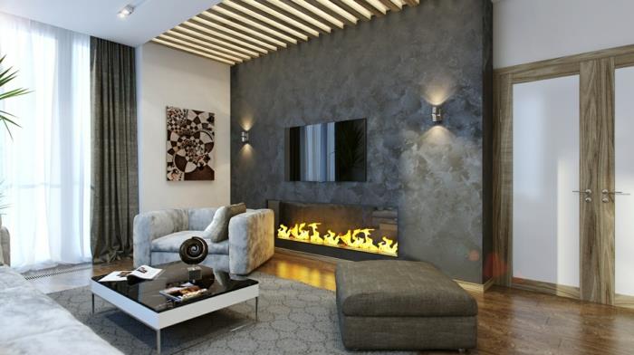 moderni palo kuoppia olohuone harmaa matto tyylikäs huonekalut viileä katto