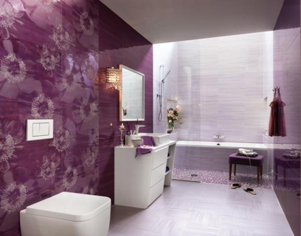 moderni laattakiilto violetti kukkakuvioinen kylpyhuonehuonekalut