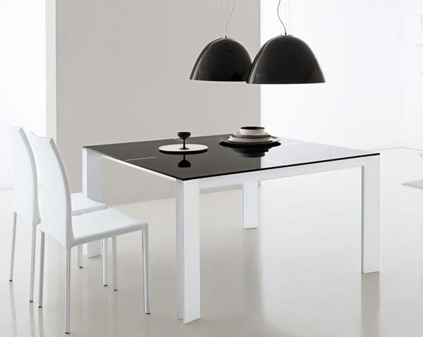 modernit futuristiset huonekalut ruokailutila mustavalkoinen