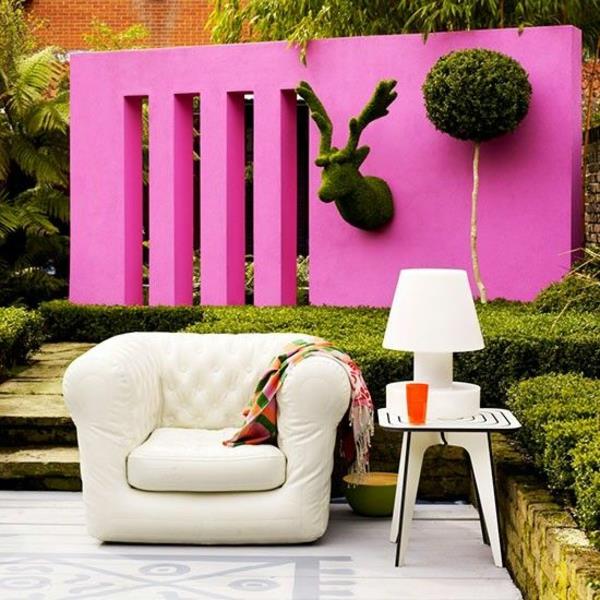 moderni puutarhaideoita yksityisyysnäyttö vaaleanpunainen seinä