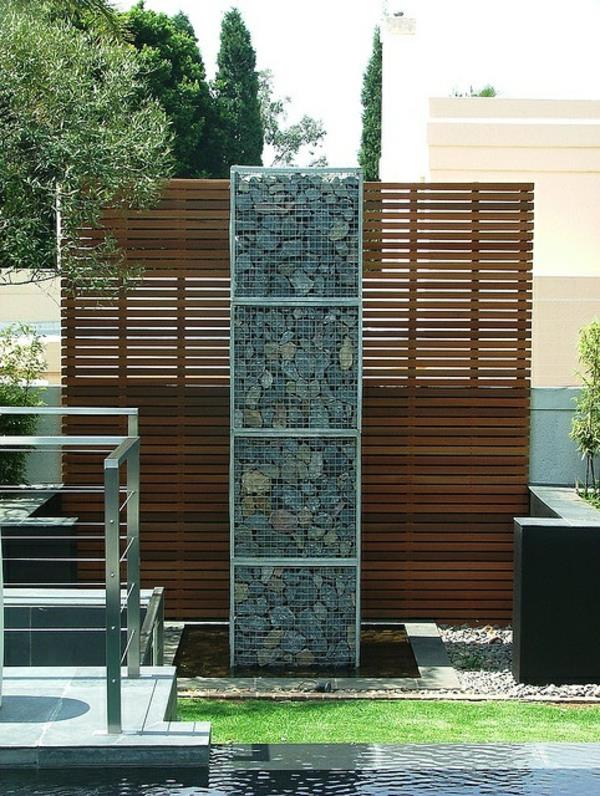 moderni puutarhan suunnittelu kuvat yksityisyysnäyttö kivet metalliverkko