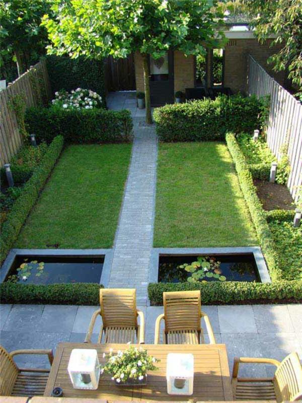 moderni puutarhan suunnittelu ruokailutila ideoita nurmikko puutarha lampi