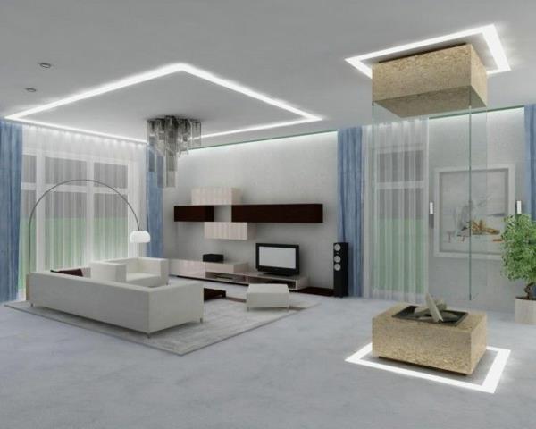Moderni design -huone valkoisella sohvalla