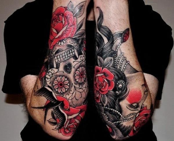 ideoita tatuointi kyynärvarren musta ja punainen
