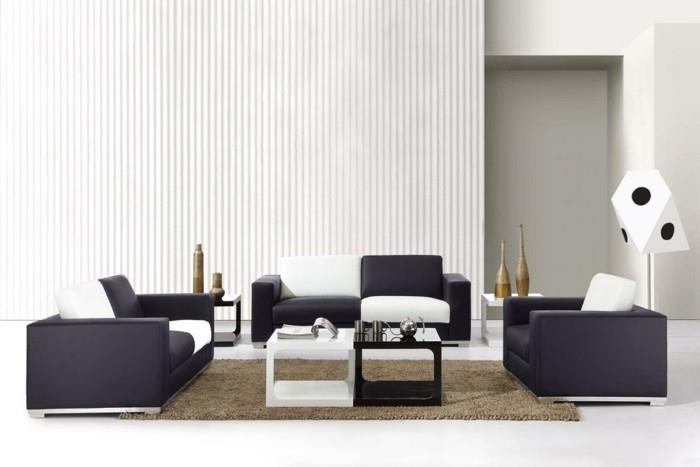 moderni sisustus olohuone valkoiset seinät mustat istuinkalusteet