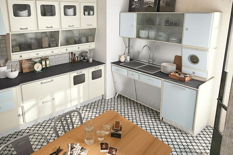 moderni keittiömuotoilu retro -tyylinen vintage -keittiökaapit vintage -minikeittiö