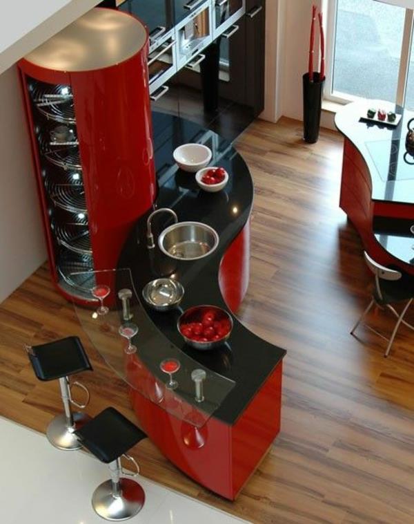 modernit keittiön suunnitteluideat punainen ja musta