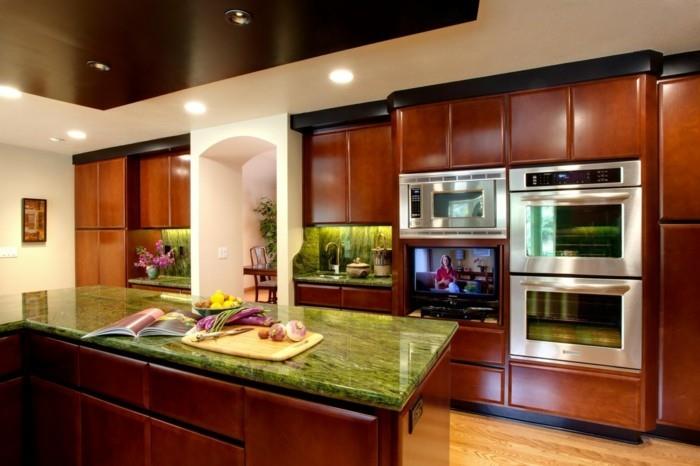 modernit keittiöt sisäänrakennetut kaapit vihreät aksentit kukat
