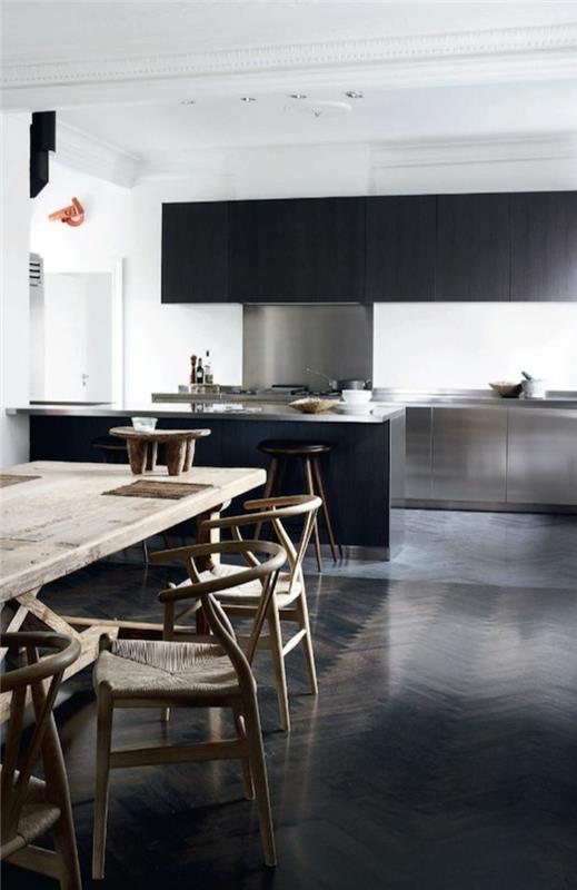 modernit keittiöt minimalistinen maalaismainen ruokapöytä