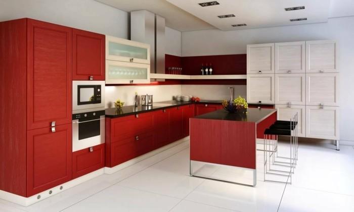 modernit keittiöt punaiset keittiökaapit ja valkoiset lattialaatat