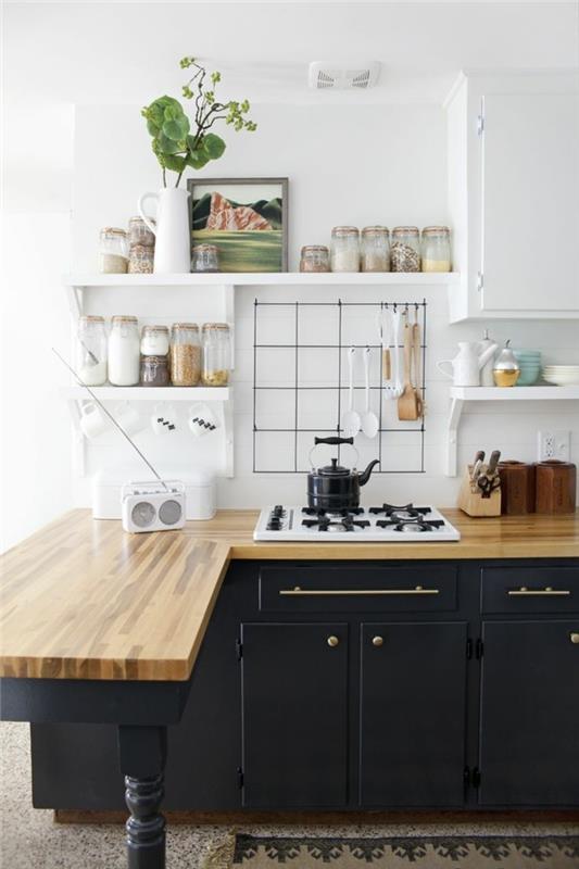 modernit keittiöt mustat keittiökaapit puinen työtaso