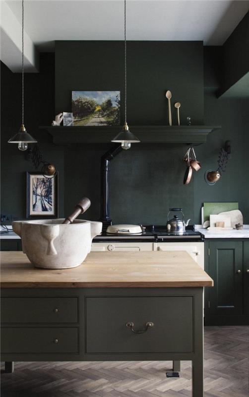 modernit keittiöt musta seinämaali ja tummat keittiökaapit dramaattiseen keittiöön